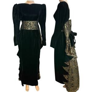 80s VTG Jessica McClintock Velvet Victorian Gown Medium Lace Formal Holiday